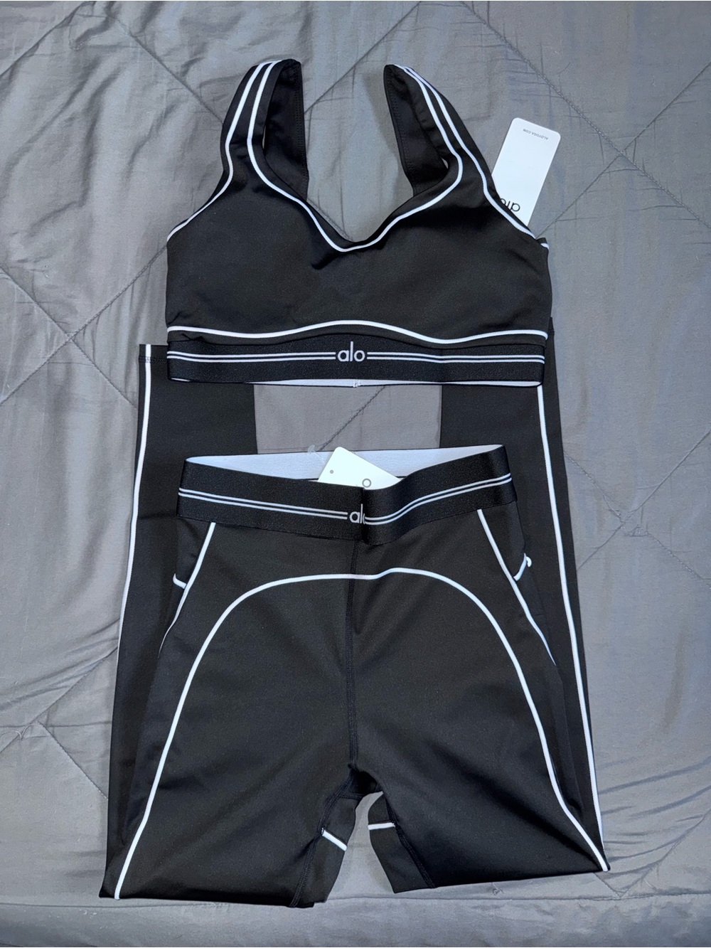 ALO Yoga Black and White Kids One-Piece Active Set